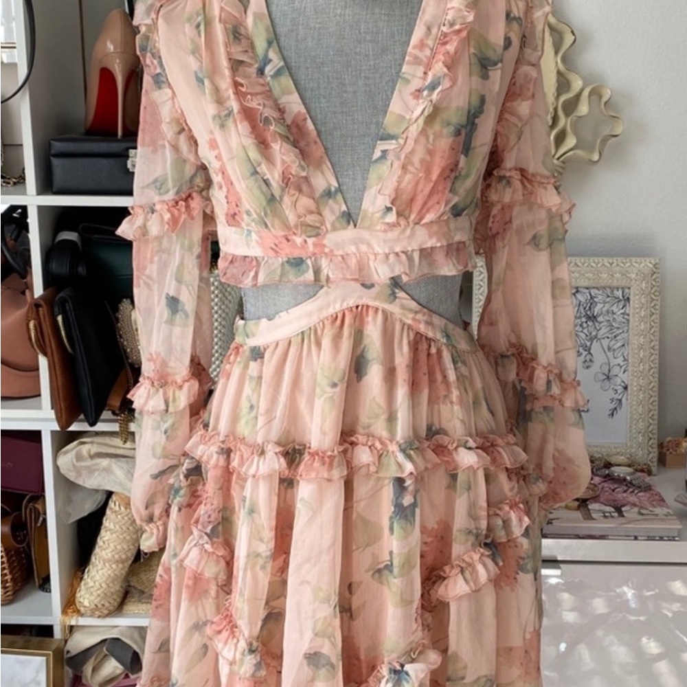 L'ATISTE Floral Long Sleeve Dress in Pink